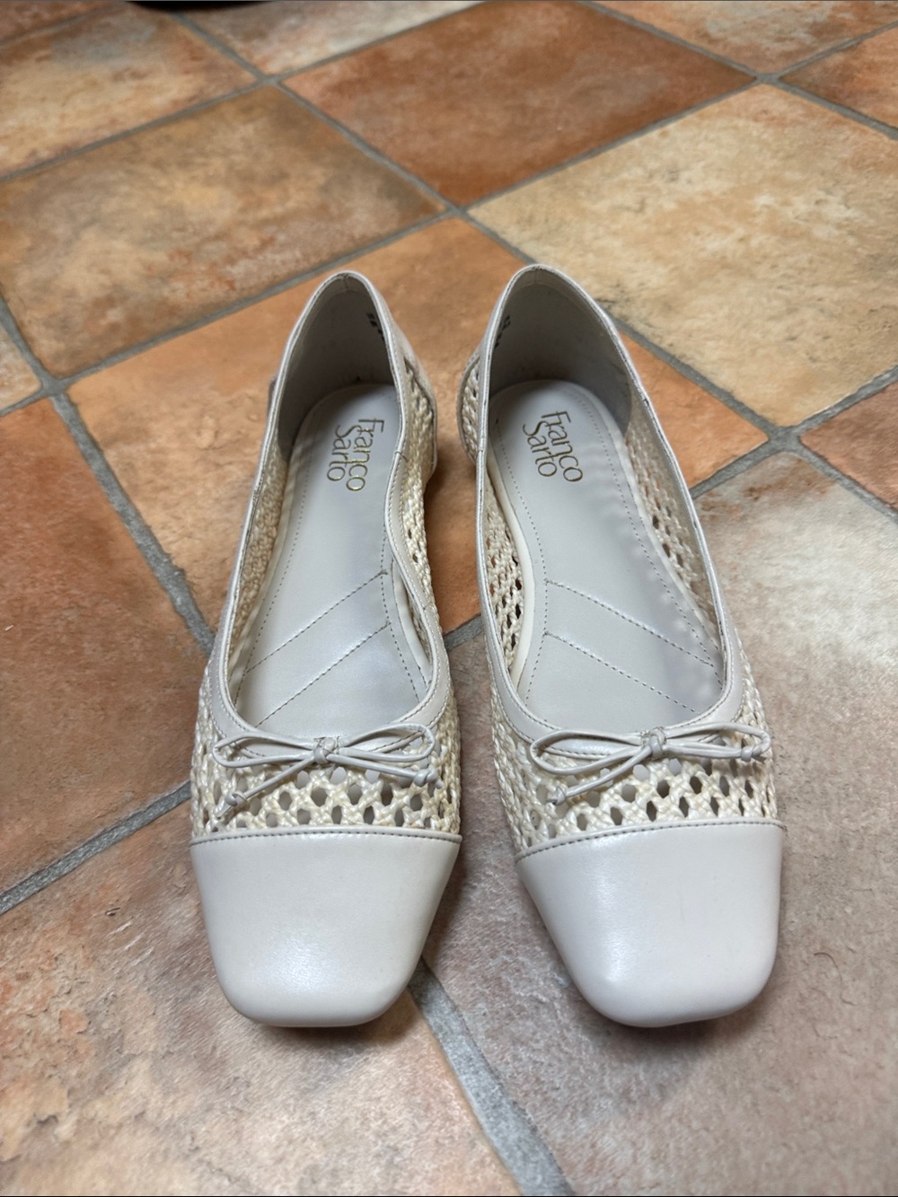 Franco Sarto Cream Woven Bow Ballet Flats size 9M